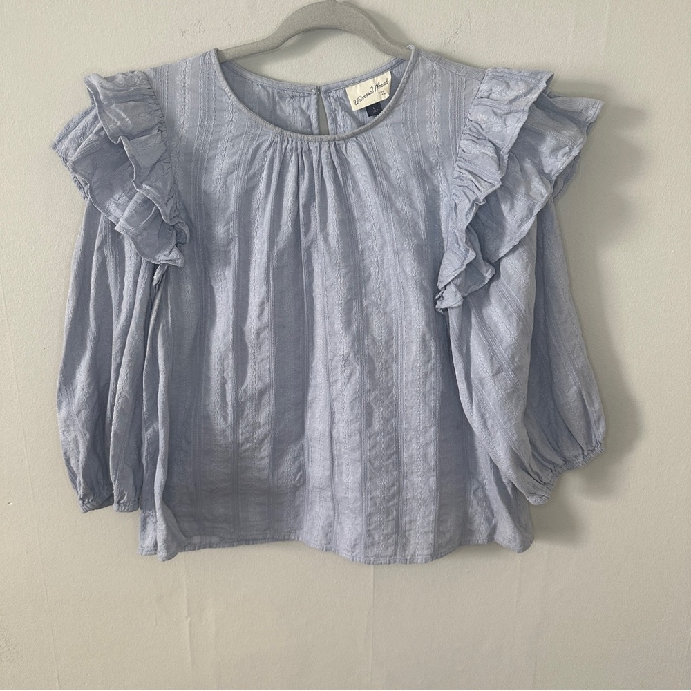 Threshold blue ruffle 3/4 sleeve top Size L - Picture 1 of 2